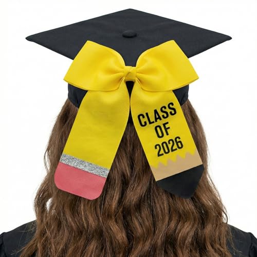 Janinka Graduation Bow Class of 2026 Large 9.5 x 9.5 Inch Bow for Graduation Cap with Hair Accessories for Cap Decoration Ideal for Ceremony Gifts(Pencil)