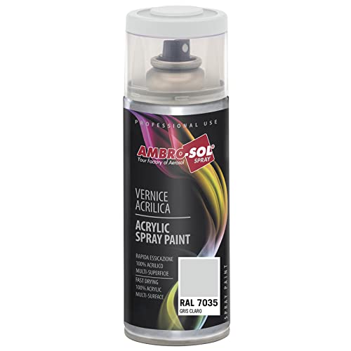 AMBRO-SOL - Pintura acrílica en spray, color Gris Claro, RAL 7035, resultado profesional en múltiples superficies, exteriores e interiores, 400 ml, El embalaje puede variar