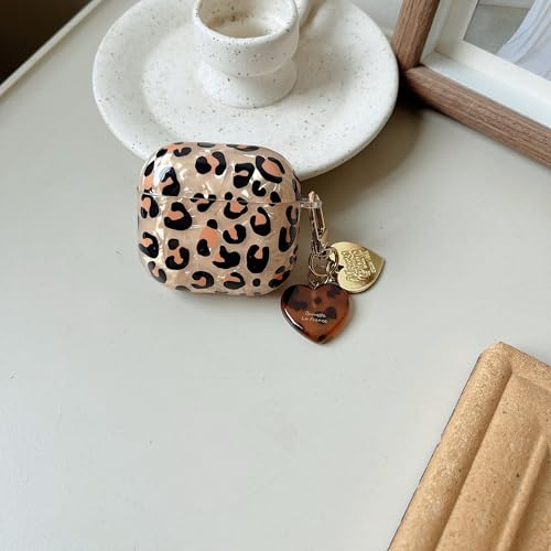 Image of MINSCOSE for AirPods 4 Case,Cool Glitter Leopard Shell Pattern Design with Stylish Heart Shaped Keychain,Soft TPU Protective Cover with Cleaner Kit for AirPods 4-Cold