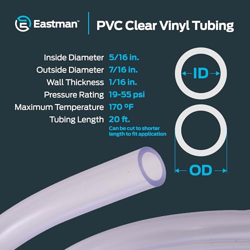Image of Eastman 5 /16 Inch ID (7 /16 Inch OD) PVC Clear Vinyl Tubing, 20 Foot Length, 98619