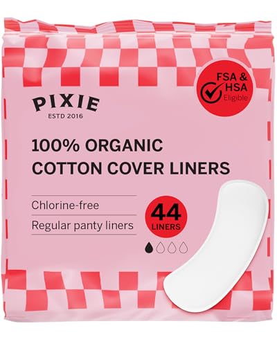 Image of Pixie Organic Cotton Panty Liners for Women - Regular Wrapped Pantiliners - Light Absorbency & Ultra-Thin - Leak-Proof, Hypoallergenic & Unscented for Feminine Care - Compostable - 44 Count