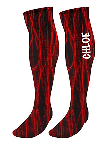 FAN STAR Personalized Lightning Knee High Socks, Custom Storm Lightning Socks, Lightning Storm Design Socks