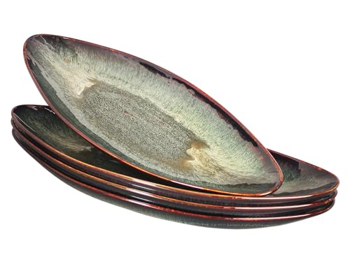 jinsongdafa Serving Platter Olives Plate Large Serving Tray, Set of 4, for Entertaining, Porcelain Trays and Platters Sushi Salad Plates Serving Dinnerware Appetizer Serving Tray, Black reaction Glaze