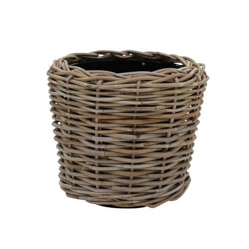Klocke Dekorationsbedarf Rattan Pflanzkorb mit Einsatz - Handgeflochtener Pflanzkübel für Innen & Außen - Robuste Pflanzschale für Terrasse Garten & Wohnbereich - Naturlook ( 34 cm - H: 30 cm)