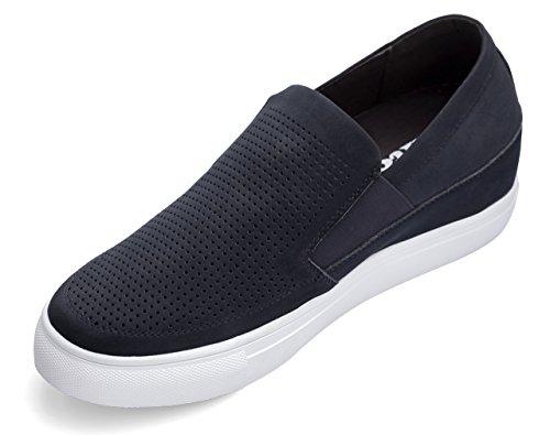 CALTO Men's Invisible Height Increasing Elevator Shoes - Navy Blue Leather Slip-on Lightweight Casual Loafers - 3 Inches Taller - G63892 - Size 10 D(M) US2