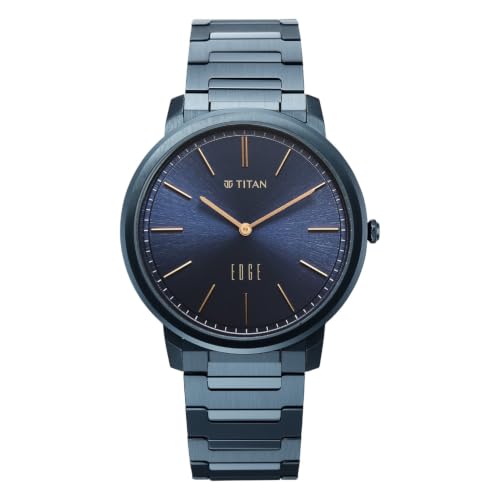 Image of EDGE Meister with Quartz Analog 2 Hands Display Blue Dial Solid Link Blue Plated 316L Stainless Steel Strap Watch for Men - 10065QM03