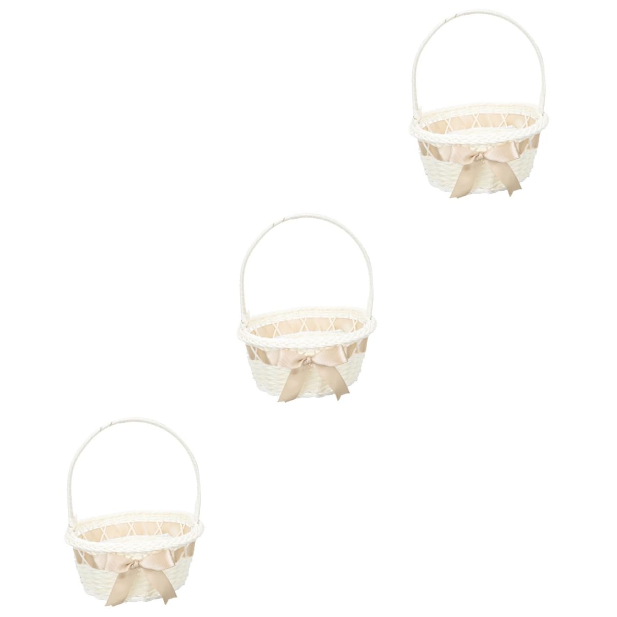 Cabilock 3 Stück Hochzeit Blumenkorb mit Griff Handgefertigter Rattan Aufbewahrungskorb Hellbraun für Blumenmädchen Hochzeiten und Dekoration