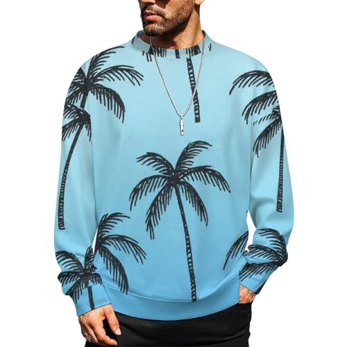 Mens Crewneck Sweater Summer Beach Palm Trees Crew Neck Sweater Long Sleeve Pullover Sweaters