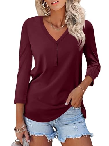 Minetom Women's V Neck 3/4 Sleeve Tops Casual Shirts Basic Summer Tees