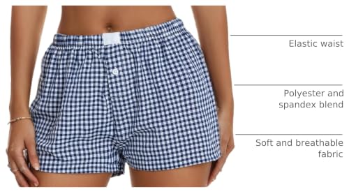 Image of Sumleno Womens Y2k Aesthetic Boxer Shorts Plaid Elastic Waist Lounge Pj Bottoms Summer Casual Gingham Pajamas Shorts