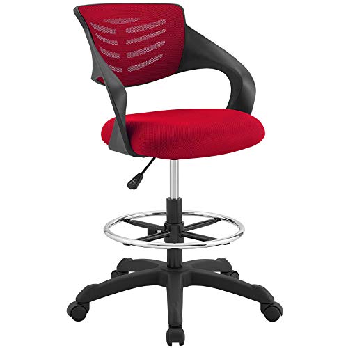 Image of Modway Thrive Drafting Chair - Tall Office Chair for Adjustable Standing Desks in Red