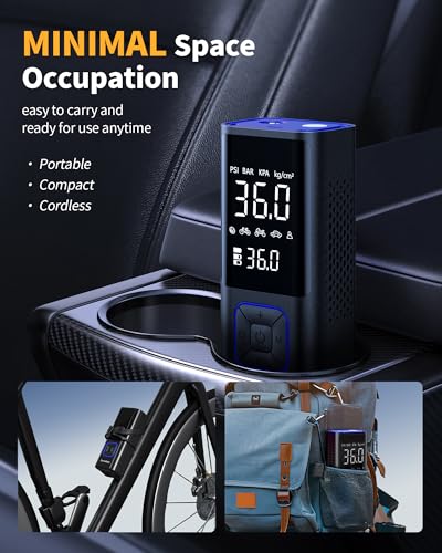 Image of Powools Cordless Tire Inflator 150PSI Portable Air Compressor with Auto Shutoff, Air Pump for Car Tires, Motorcycle, Bike, Balls, Inflatables, LED Light, Blue, Large Capacity