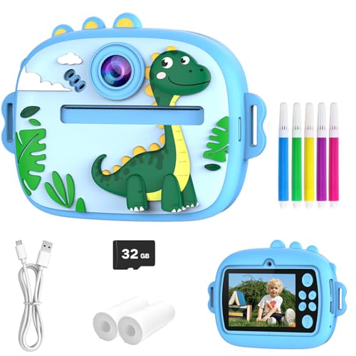 Image of Kids Camera with Instant Print, Front & Rear Dual Cameras, Portable Travel Digital Toy, Birthday for Girls & Boys Ages 3-12 (32GB SD Card) Blue