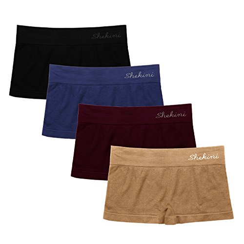 SHEKINI Mutandine Culotte a Pantaloncino Confortevoli da Donna Mutande Sportive Shorts Intimo Pacco da 4 (S, C)