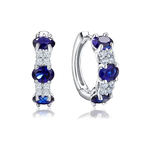 Chunky Gemstone Hoop Earrings 14K Yellow Gold Sterling Silver 14mm Small Huggies Aquamarine/Amethyst/Pink Sapphire/London Blue Topaz/Garnet Hoop Earrings for Women