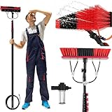 Kit de Limpieza para Paneles Solares, 3,6-20 m Cepillo Telescópico de Fibra de Carbono con Suministro de Agua y Dosificador de Jabón para Paneles Fotovoltaicos, Ventana, Techos (55cm Cepillo,3.6M)