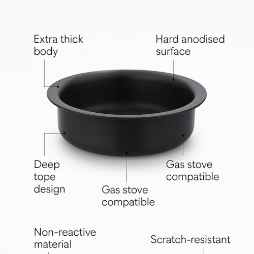 Image of Onions India Gold Hard Anodised Lagadi Pan /Tope | Deep Round Cooking Pan for Everyday Use | Gas Stove Compatible | Extra Thick, Durable, Non-Reactive Cookware(No 3)
