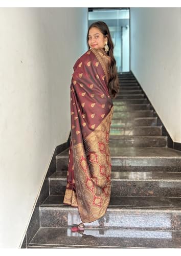 Image of Women's Banarasi Silk Georgette Saree Featuring Silver Sequin And Mirror Work