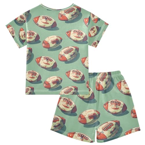ALAZA Rugby Green American Football 3d Pajamas Set Short Sleeve Cotton Sleepwear Summer Pjs 2 Piece 5-14Y2