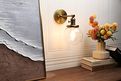 Image of Phansthy Antique Industrial Wall Lamp Globe Wall Light with 5.9 Inches Glass Lampshade, Vintage Wall Sconce with On Off Switch for Bedroom Bathroom Vanity Light (Antique)