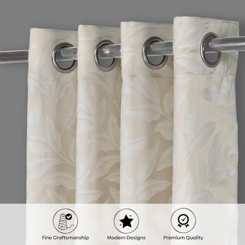 Image of haus & kinder Printed Jacquard Window Curtain 5 Feet Long Pack of 1 Window Curtain, 5 Feet Curtain for Window (Botanic Hush, Pearl Nature Design 130x152 CM)