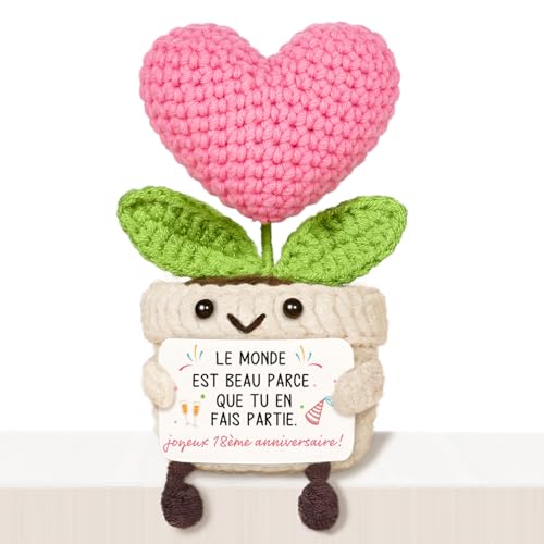 Giftasy Cadeau 18 Ans Fille, 18 Ans Anniversaire Fille - Amigurumi Tricoté en Forme de Cœur, Cadeaux de Majorité, Idee Cadeaux Anniversaire pour Ado, Soeur, Amie