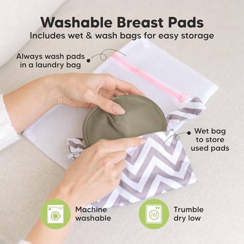 Image of Organic Nursing Pads - 14 Washable Breast Pads for Breastfeeding, Wash Bag, Viscose Derived from Bamboo Reusable Nipple Covers for Breastfeeding Essentials, Soft & Absorbent (Sable, L 5 inch)