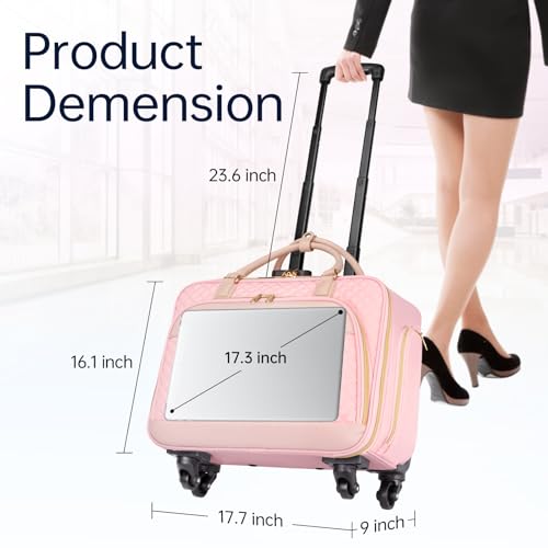 Image of Ytonet Rolling Briefcase for Women, 17.3 Inch Rolling Laptop Bag with Lock, Water Resistant Overnight Computer Bag on Wheels Roller Bag for Travel Business Work School Weekender Teacher, Pink