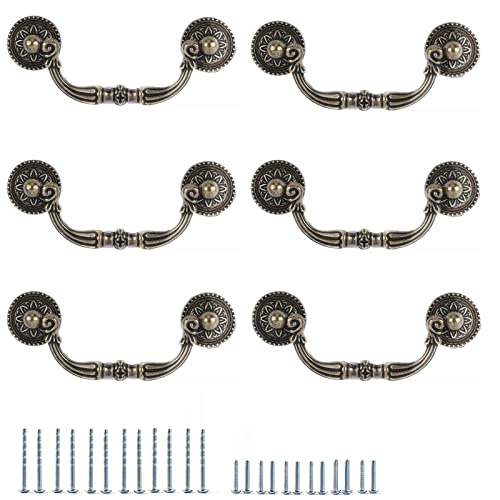 FANRUIER Pack of 6 Pull Down Hooks Chest of Drawers Handle Drawer Handle Rustic Vintage Style Antique Bronze Kitchen Cabinet Hardware (96 mm)