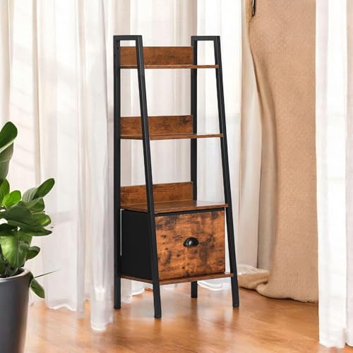 FurnitureR Étagère Rangement de Salon, Étagère Échelle à 4 Niveaux, H 110CM Bibliothèque Industrielle, Étagères D'exposition pour Le Salon, Rangement avec...