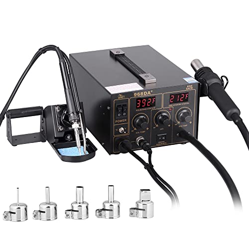 Station de Soudage 3 en 1, Uten Station de Dessoudage, Station de Reprise, Ensemble à Air Chaud avec Affichage LED, Température Réglable pour Hobby, Professionnel, 968DA+