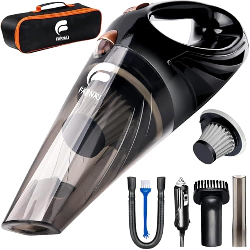 FARNAJ Car Vacuum Cleaner - Portable, Mini, high Power, Handheld Vacuum - Strong Suction, Multiple Attachment Accessories - 12V, 16ft Cord - Car Cleaning Kit With Carry Bag