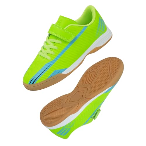 JABASIC - JABASIC Chaussures de football en salle pour enfants, garçons et filles, chaussures de football futsal en intérieur, citron vert, 32 EU