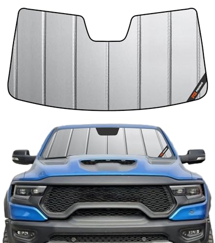 Pigenius Windshield Sun Shade for Ram 1500 2019-2024 with 5 inch Wide Sensor Front Window Sunshade - Safeguard