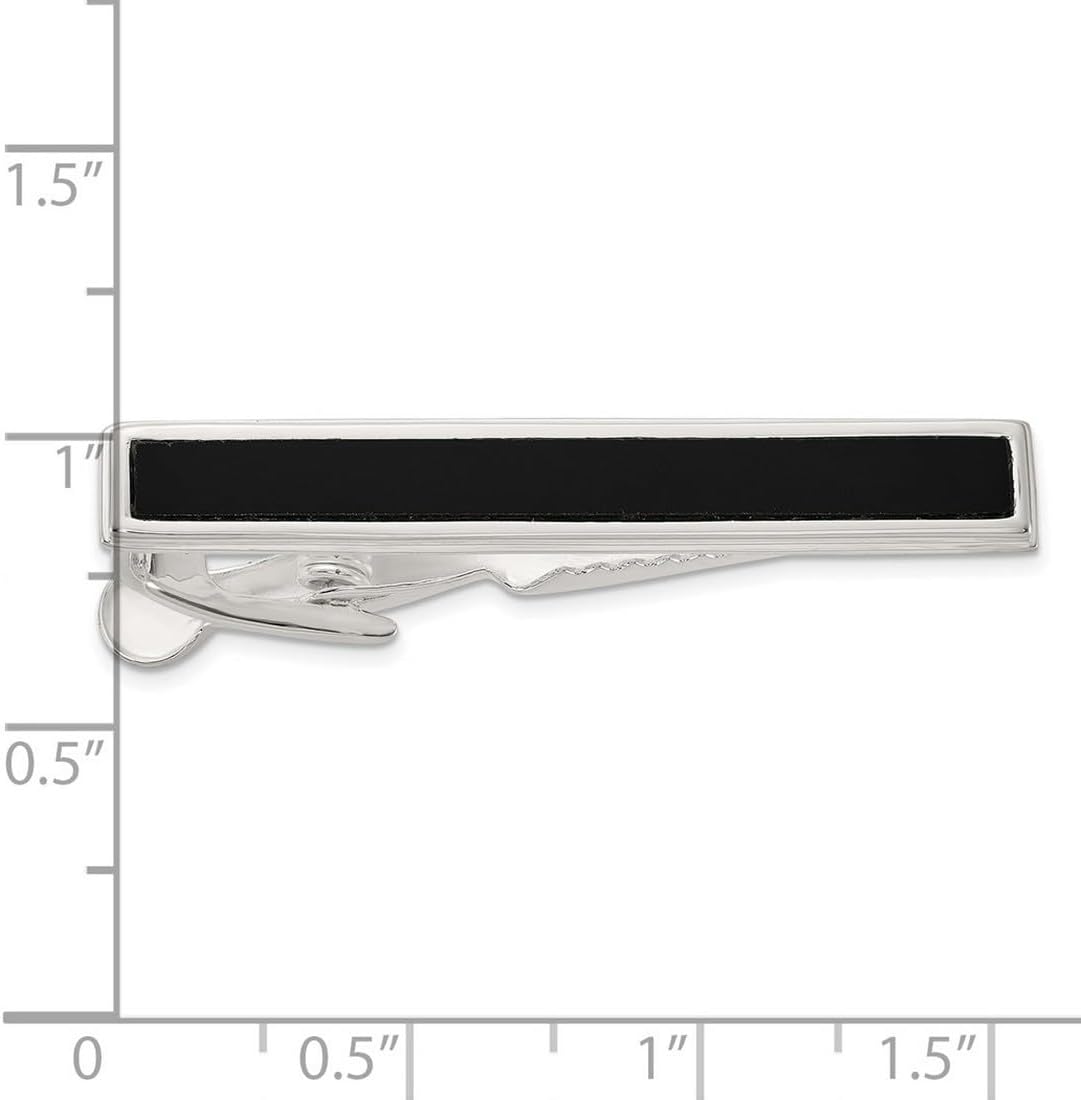 925 Sterling Silver Polished Simulated Onyx Tie Bar 42x6.4mm Wide Tie Clip for Men