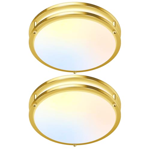 Image of GoBright 2-Pack Gold Flush Mount LED Ceiling Light Fixture, 12IN 2700K /3000K /3500K /4000K /5000K Adjustable Ceiling Lights, 3600lm Super Bright Dimmable Lighting for Bedroom Hallway Kitchen