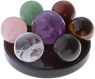 JSDDE 7 Chakra Gemstone Ball Sphere Set on Black Obsidian(Heart Chakra) Hexagram Stand Reiki Healing Crystals Authentic Stress Free Relaxation Fengshui Seven-Star Appetizer Plate