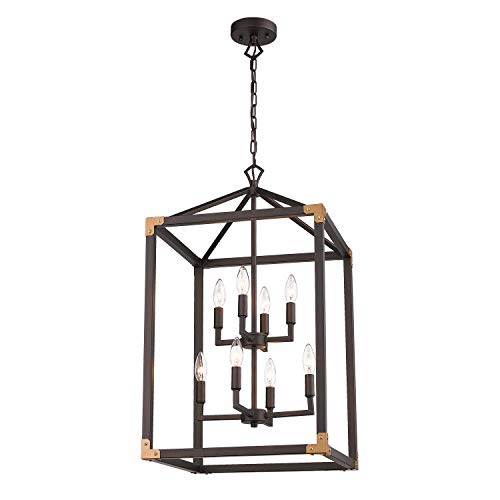 Zeyu 8-Light Farmhouse Foyer Chandelier, Kitchen Lantern Pendant Lights, Oil Rubbed Bronze Finish
