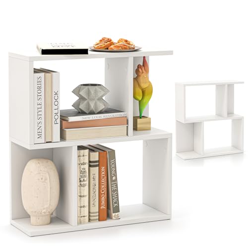 LIFEZEAL Bout de Canapé, Table d'Appoint en Forme de S, Petite Bibliothèque à 3 Étagères, Compartiments Ouverts, Combinaison Libre, Moderne, pour Salon,...