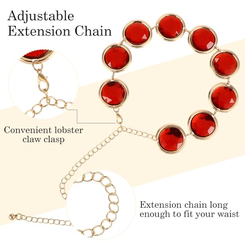 Red Gem Cosplay Belt Set for Women, Halloween Anime Cosplay Waist Belt Acrylic Rhinestones Chain Belt with Red Gems Diamond Adjustable Link Belt for Halloween Costume Cosplay Props4