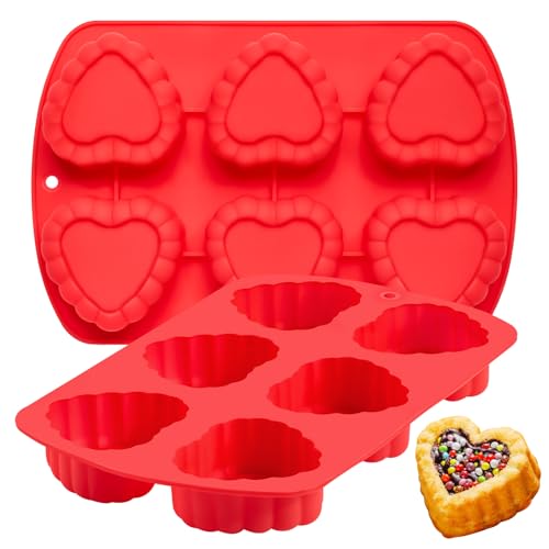 Puyeipt 2 Pack Valentine's Day Heart Shaped Cake Molds, 6-Cavity Nonstick Muffin Pans Heart Silicone Molds for Chocolates, Cupcakes, Brownies