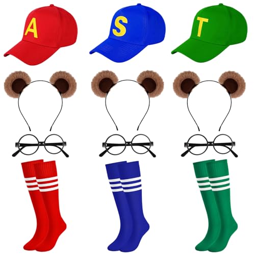 JrnSvp 12 Stück Streifenhörnchen Kostüm Set Streifenhörnchen Kostüme mit Ohren Stirnband Streifen Socken Runde Brillenrahmen Cap Halloween Cosplay Maskerade Bühnenperformance
