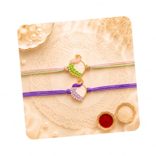 Image of FINEMOE Handmade Peacock Rakhi Set for Brother, Stylish Modern Pair