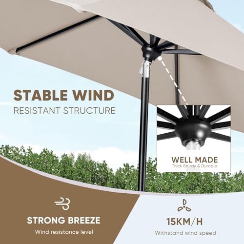 Image of Tempera Patio Market Outdoor Table Umbrella with Auto Tilt and Crank, Large Sun Umbrella with Sturdy Pole & Fade Resistant Canopy, Easy to Set