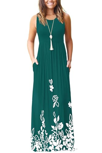 Image of AUSELILY Women's Summer Sleeveless Loose Plain Casual Long Maxi Dresses | Year Round wear solid floral print, Casual daily wear, Empire waist, Floor length, Side pockets New