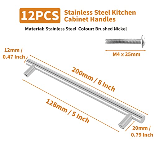 Cjueiom 12 Pack Brushed Nickel Cupboard Handles 128mm Hole Center T Bar Handles - Image 3