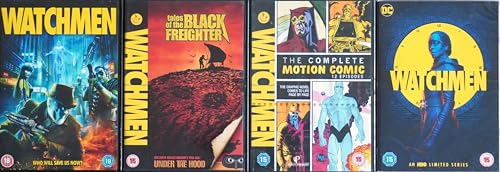 Image of WATCHMEN 1-4 COMPLETE COLLECTION / 1. WATCHMEN / 2. TALES OF THE BLACK FREIGHTER / 3. THE COMPLETE MOTION COMIC / 4. WATCHMEN DC = ULTIMATE 4 x DVD UK SET