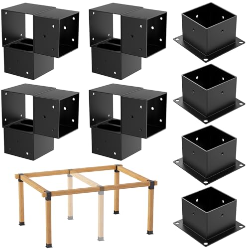 ORIGLE 8PCS 4x4 Post Bracket 4x4 Brackets for pergola kit Deer Stand Outdoor Platform Play Sets Tree House Pergola Brackets 3-Way Right Angle Corner Bracket Woodworks DIY Post Base Kit