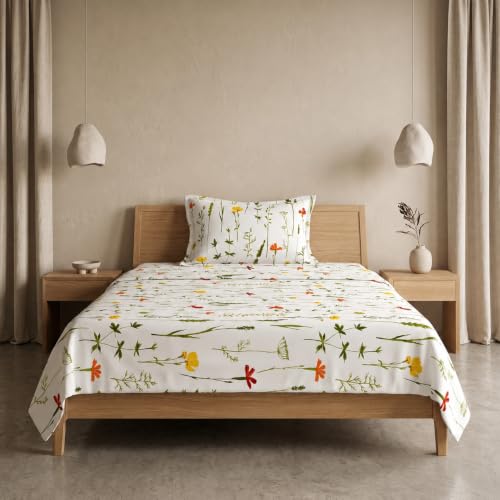 Home Ecstasy 100% Cotton Single Bedsheet with 1 Pillow Cover - (Size 59 x 87 inches, 140 TC, Colour - White