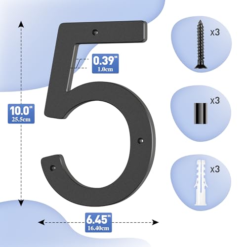House Numbers Large Door Number 10 inch/25 cm - Modern House Numbers Black Plastic Exterior Front Door - Address Numbers 5 - Image 2